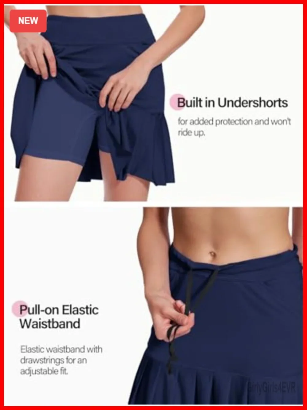 Women's Athletic Skort with Pockets High Waisted Ruffle Hem Knee Length Golf